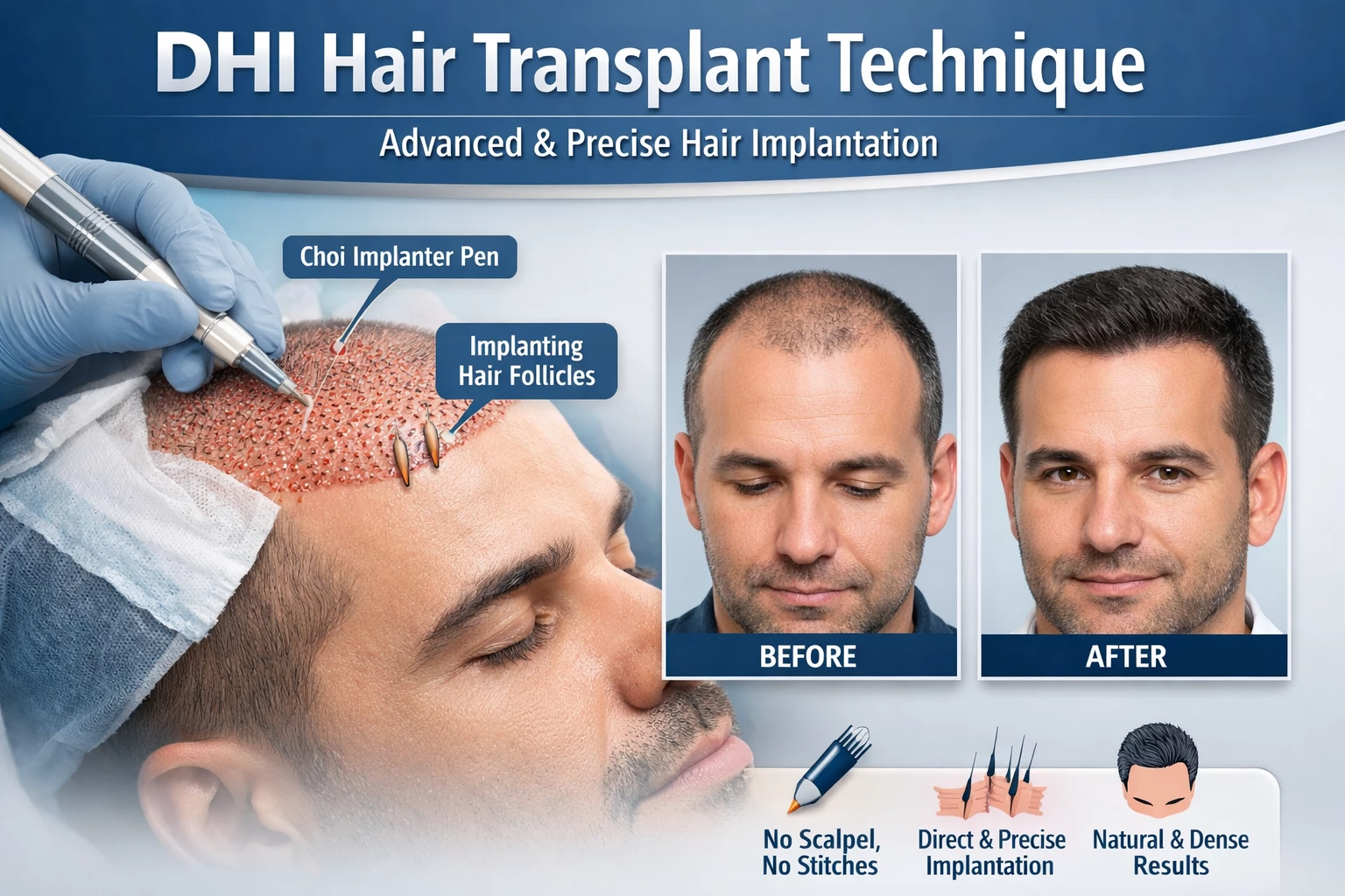 زراعة الشعر بتقنية DHI في الخارج